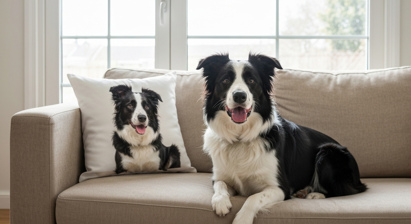 Coussin Border Collie personnalisé avec votre photo